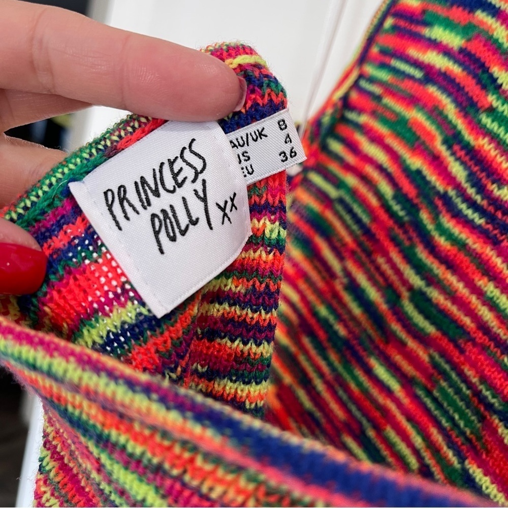 Princess Polly Adele Halter Mini Dress Rainbow Knit Women's size 4 - Picture 7 of 7